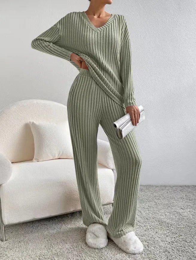 Women Tracksuit Knitted Sweater Pant Sets 2023 Autumn V Neck Pullover Tops Trousers Suits Casual Two Piece Set Outfits Women Tracksuit Knitted Sweater Pant Sets 2023 Autumn V Neck Pullover Tops Trousers Suits Casual Two Piece Set Outfits