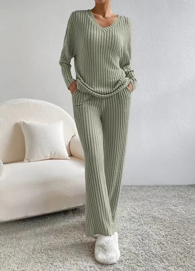 Women Tracksuit Knitted Sweater Pant Sets 2023 Autumn V Neck Pullover Tops Trousers Suits Casual Two Piece Set Outfits Women Tracksuit Knitted Sweater Pant Sets 2023 Autumn V Neck Pullover Tops Trousers Suits Casual Two Piece Set Outfits