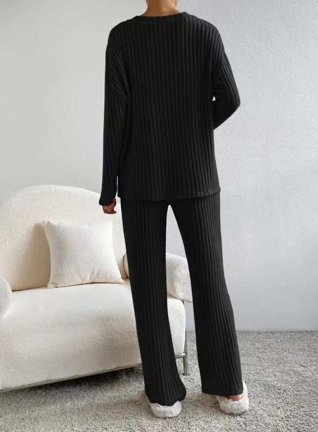 Women Tracksuit Knitted Sweater Pant Sets 2023 Autumn V Neck Pullover Tops Trousers Suits Casual Two Piece Set Outfits Women Tracksuit Knitted Sweater Pant Sets 2023 Autumn V Neck Pullover Tops Trousers Suits Casual Two Piece Set Outfits