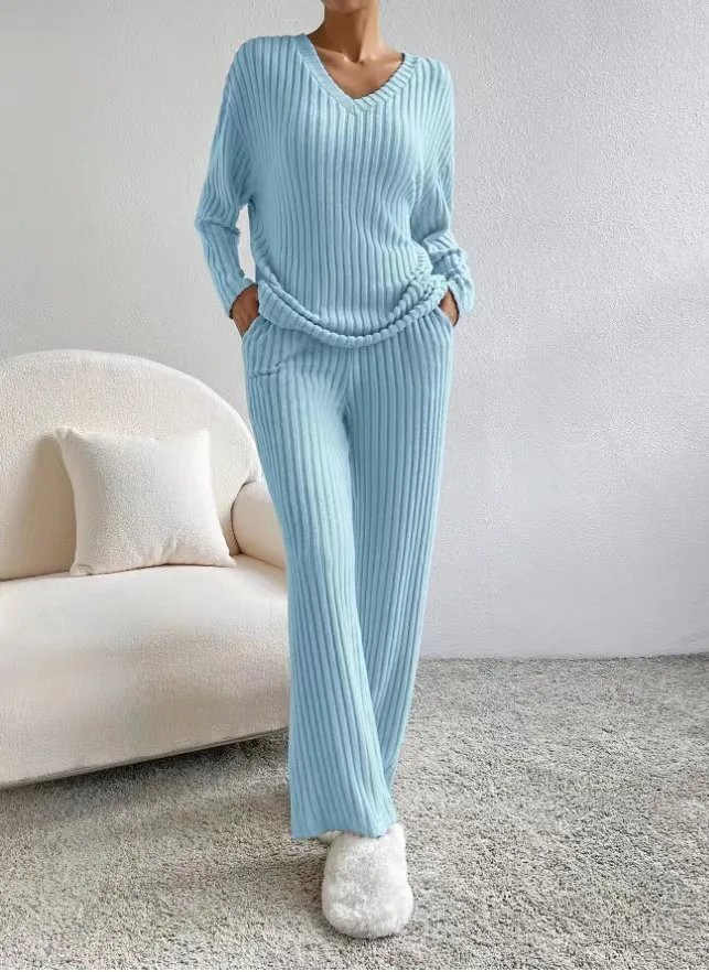 Women Tracksuit Knitted Sweater Pant Sets 2023 Autumn V Neck Pullover Tops Trousers Suits Casual Two Piece Set Outfits Women Tracksuit Knitted Sweater Pant Sets 2023 Autumn V Neck Pullover Tops Trousers Suits Casual Two Piece Set Outfits