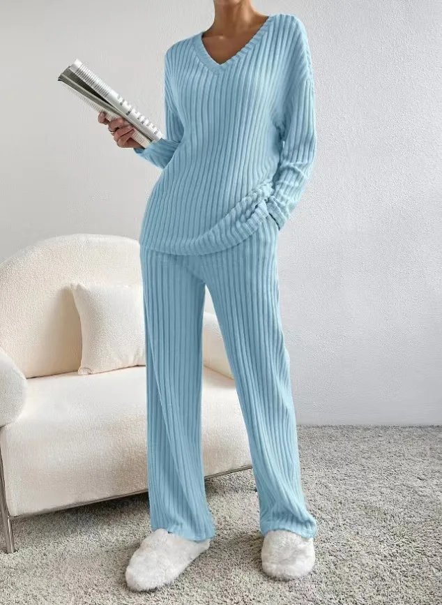 Women Tracksuit Knitted Sweater Pant Sets 2023 Autumn V Neck Pullover Tops Trousers Suits Casual Two Piece Set Outfits Women Tracksuit Knitted Sweater Pant Sets 2023 Autumn V Neck Pullover Tops Trousers Suits Casual Two Piece Set Outfits