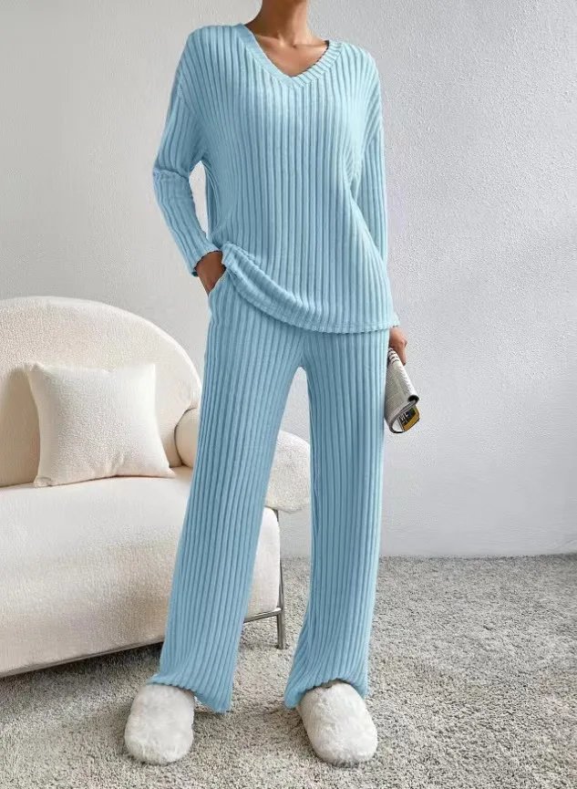 Women Tracksuit Knitted Sweater Pant Sets 2023 Autumn V Neck Pullover Tops Trousers Suits Casual Two Piece Set Outfits Women Tracksuit Knitted Sweater Pant Sets 2023 Autumn V Neck Pullover Tops Trousers Suits Casual Two Piece Set Outfits