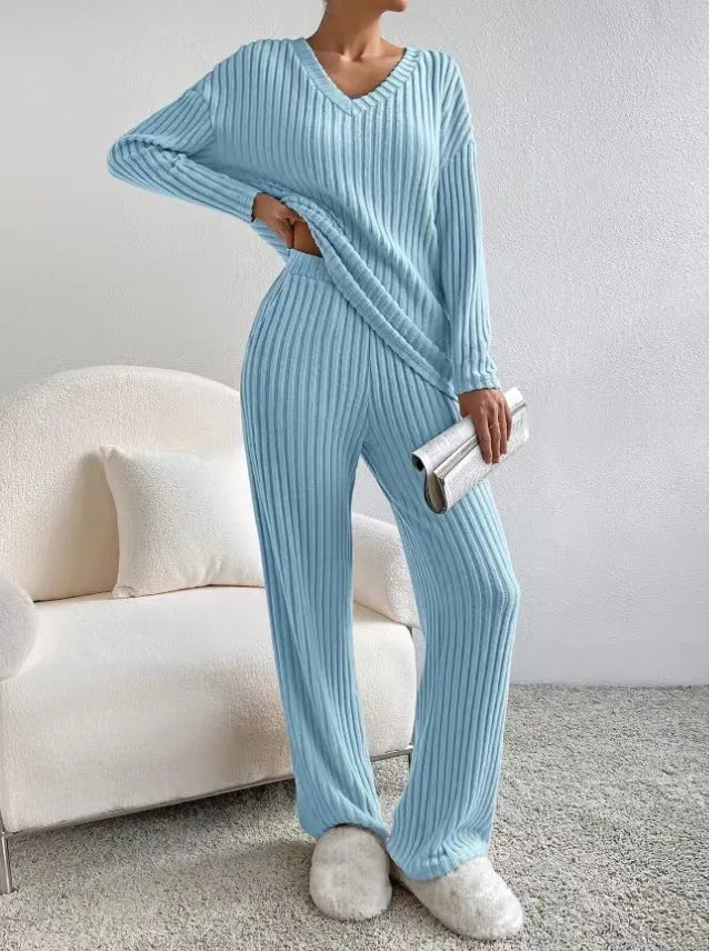 Women Tracksuit Knitted Sweater Pant Sets 2023 Autumn V Neck Pullover Tops Trousers Suits Casual Two Piece Set Outfits Women Tracksuit Knitted Sweater Pant Sets 2023 Autumn V Neck Pullover Tops Trousers Suits Casual Two Piece Set Outfits