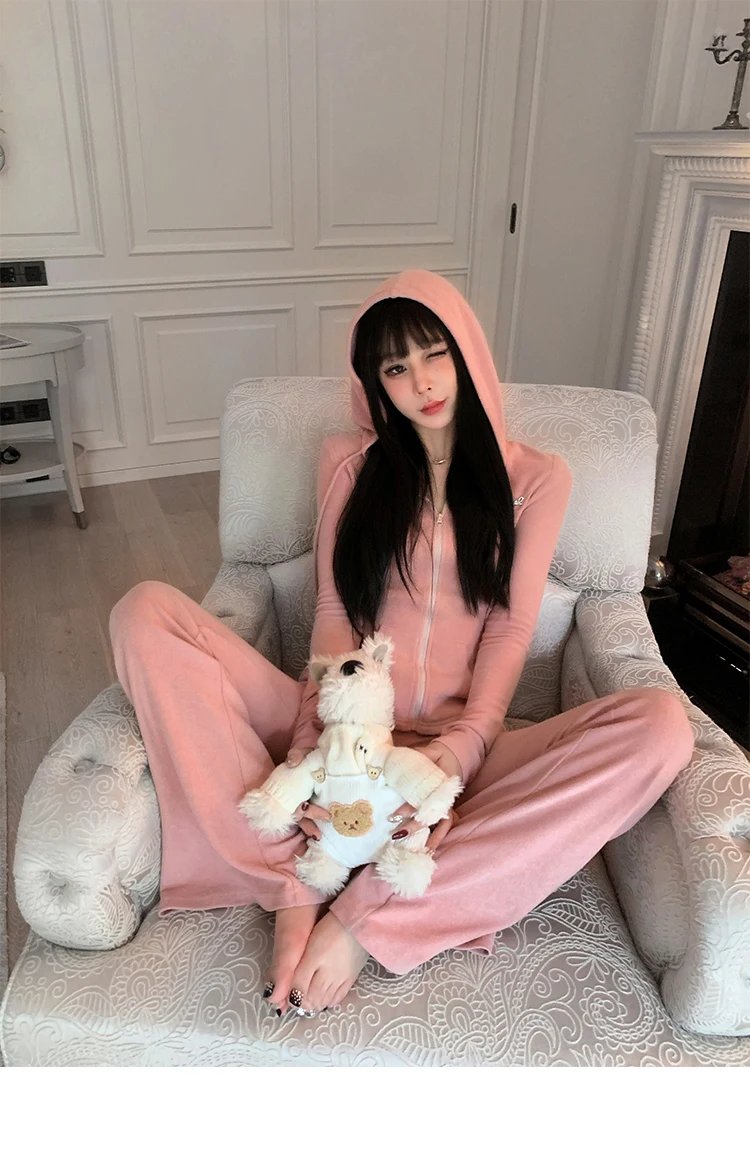 Y2K High Street Two Piece Set Tracksuit Women Hooded Zipper Jacket + Drawstring Wide Leg Pants Korean Fashion Solid Slim Outfits Y2K High Street Two Piece Set Tracksuit Women Hooded Zipper Jacket + Drawstring Wide Leg Pants Korean Fashion Solid Slim Outfits