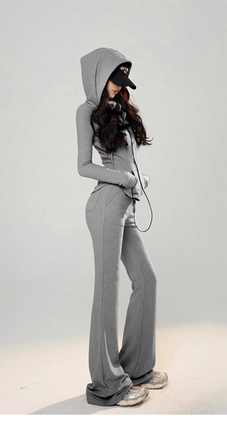 Y2K High Street Two Piece Set Tracksuit Women Hooded Zipper Jacket + Drawstring Wide Leg Pants Korean Fashion Solid Slim Outfits Y2K High Street Two Piece Set Tracksuit Women Hooded Zipper Jacket + Drawstring Wide Leg Pants Korean Fashion Solid Slim Outfits