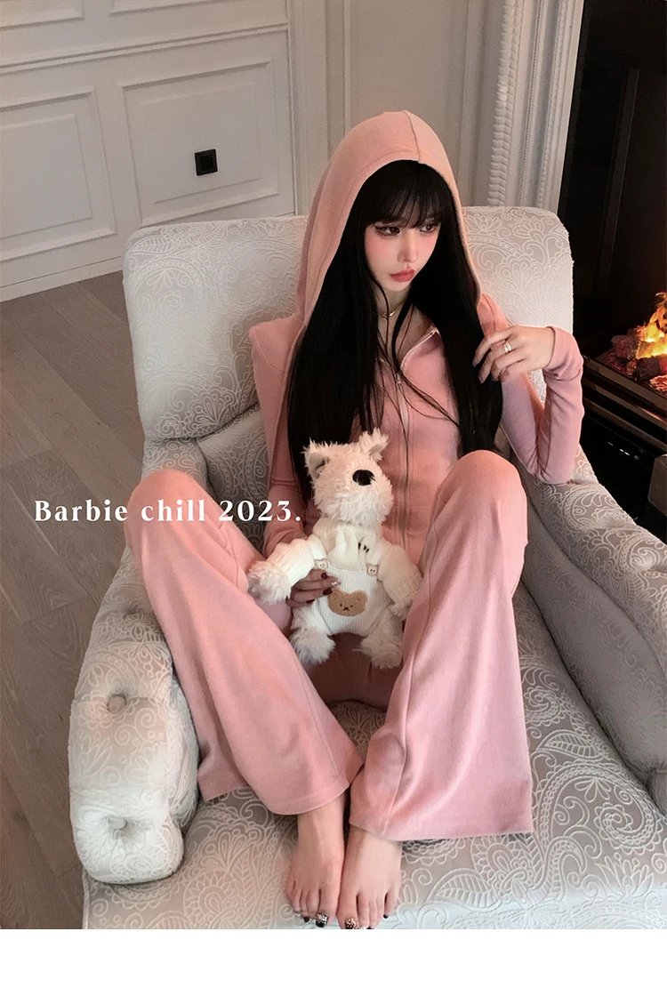 Y2K High Street Two Piece Set Tracksuit Women Hooded Zipper Jacket + Drawstring Wide Leg Pants Korean Fashion Solid Slim Outfits Y2K High Street Two Piece Set Tracksuit Women Hooded Zipper Jacket + Drawstring Wide Leg Pants Korean Fashion Solid Slim Outfits