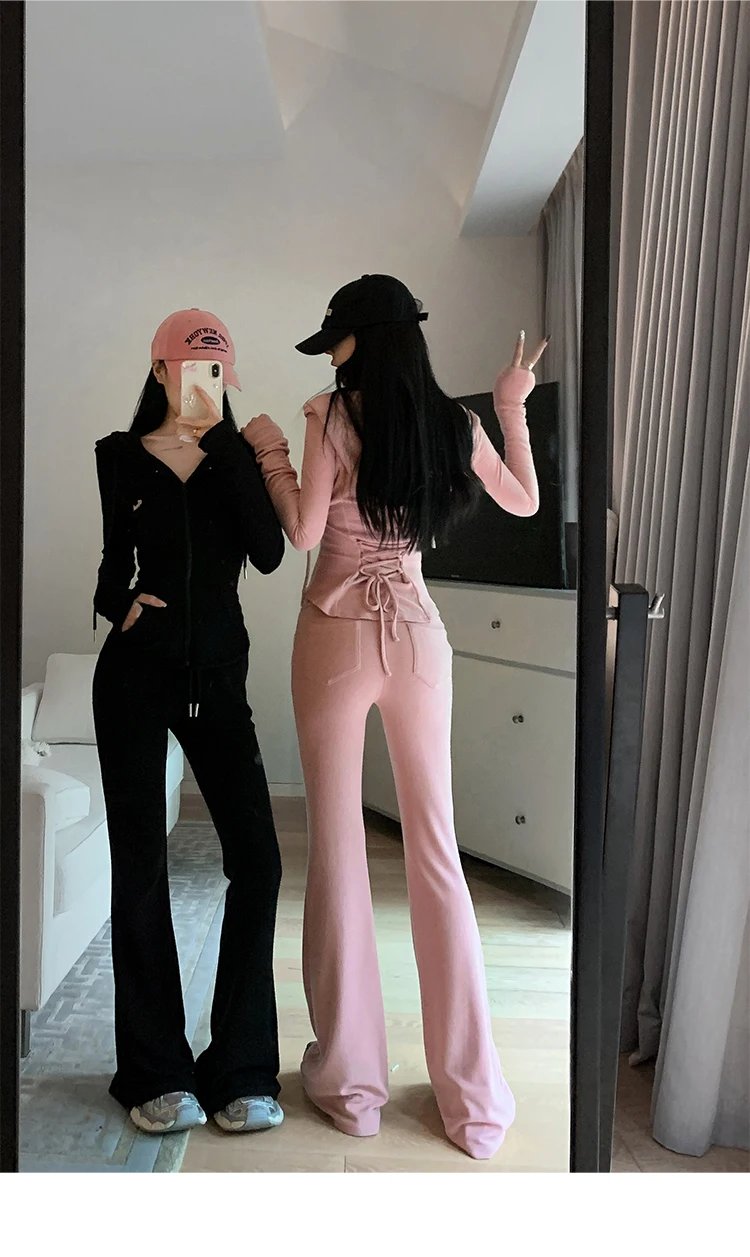 Y2K High Street Two Piece Set Tracksuit Women Hooded Zipper Jacket + Drawstring Wide Leg Pants Korean Fashion Solid Slim Outfits Y2K High Street Two Piece Set Tracksuit Women Hooded Zipper Jacket + Drawstring Wide Leg Pants Korean Fashion Solid Slim Outfits