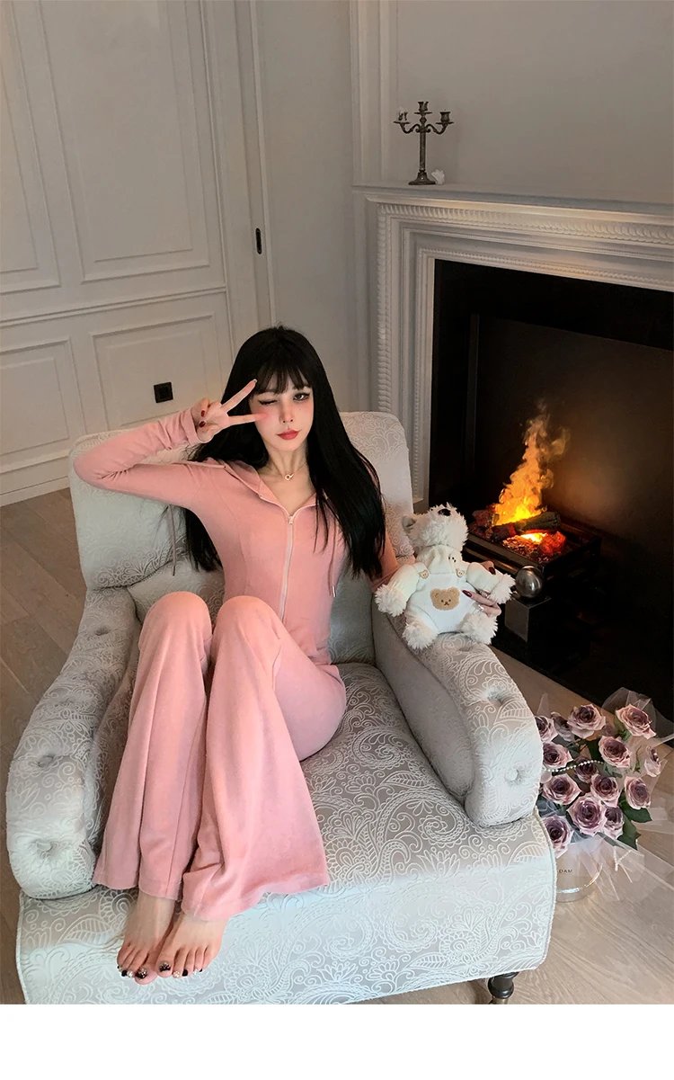Y2K High Street Two Piece Set Tracksuit Women Hooded Zipper Jacket + Drawstring Wide Leg Pants Korean Fashion Solid Slim Outfits Y2K High Street Two Piece Set Tracksuit Women Hooded Zipper Jacket + Drawstring Wide Leg Pants Korean Fashion Solid Slim Outfits
