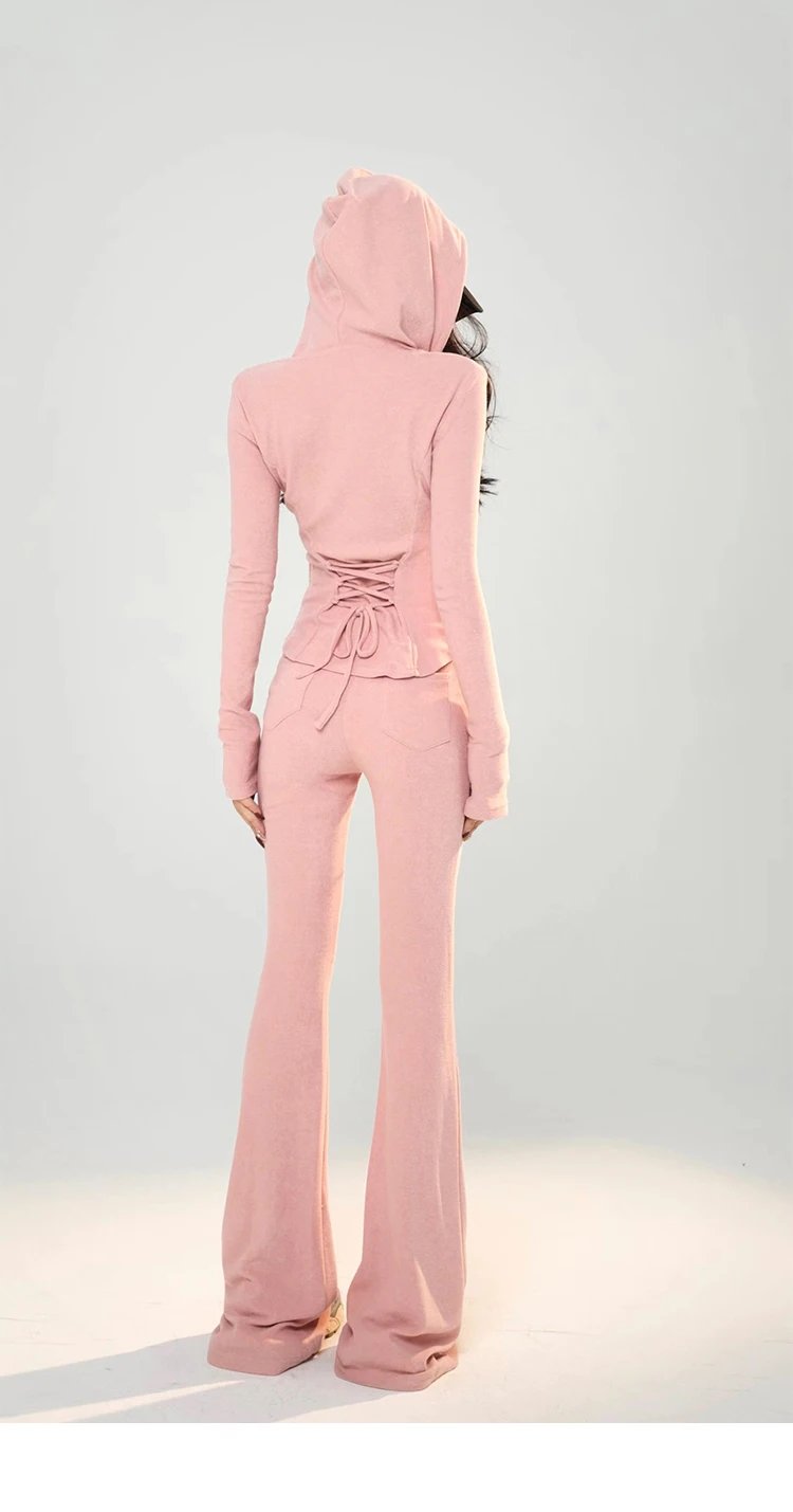 Y2K High Street Two Piece Set Tracksuit Women Hooded Zipper Jacket + Drawstring Wide Leg Pants Korean Fashion Solid Slim Outfits Y2K High Street Two Piece Set Tracksuit Women Hooded Zipper Jacket + Drawstring Wide Leg Pants Korean Fashion Solid Slim Outfits