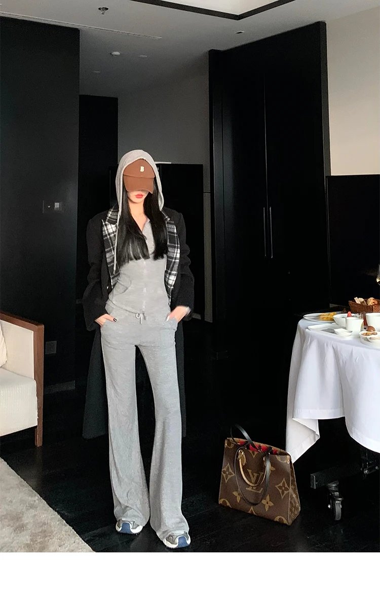 Y2K High Street Two Piece Set Tracksuit Women Hooded Zipper Jacket + Drawstring Wide Leg Pants Korean Fashion Solid Slim Outfits Y2K High Street Two Piece Set Tracksuit Women Hooded Zipper Jacket + Drawstring Wide Leg Pants Korean Fashion Solid Slim Outfits