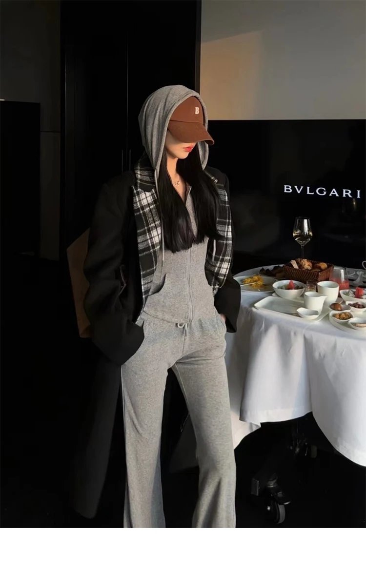Y2K High Street Two Piece Set Tracksuit Women Hooded Zipper Jacket + Drawstring Wide Leg Pants Korean Fashion Solid Slim Outfits Y2K High Street Two Piece Set Tracksuit Women Hooded Zipper Jacket + Drawstring Wide Leg Pants Korean Fashion Solid Slim Outfits