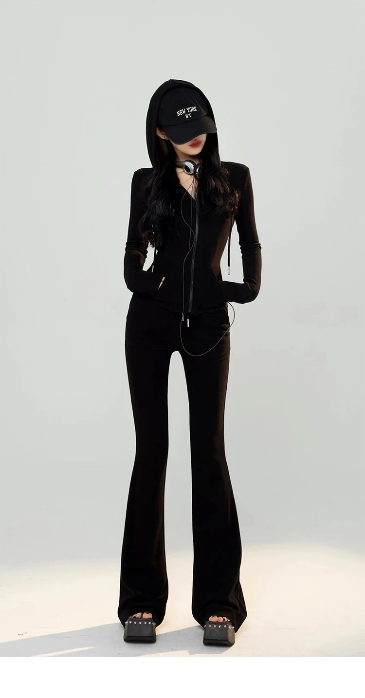 Y2K High Street Two Piece Set Tracksuit Women Hooded Zipper Jacket + Drawstring Wide Leg Pants Korean Fashion Solid Slim Outfits Y2K High Street Two Piece Set Tracksuit Women Hooded Zipper Jacket + Drawstring Wide Leg Pants Korean Fashion Solid Slim Outfits