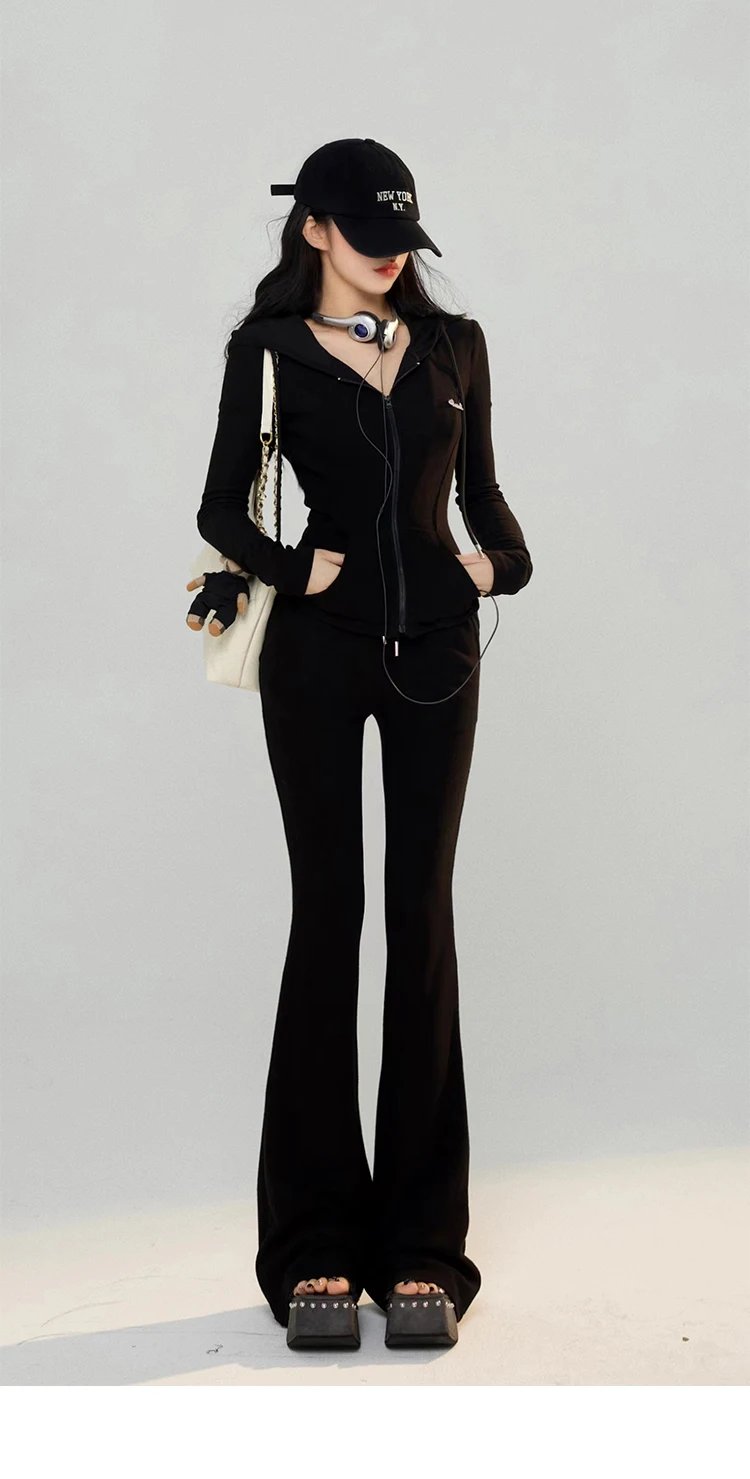 Y2K High Street Two Piece Set Tracksuit Women Hooded Zipper Jacket + Drawstring Wide Leg Pants Korean Fashion Solid Slim Outfits Y2K High Street Two Piece Set Tracksuit Women Hooded Zipper Jacket + Drawstring Wide Leg Pants Korean Fashion Solid Slim Outfits