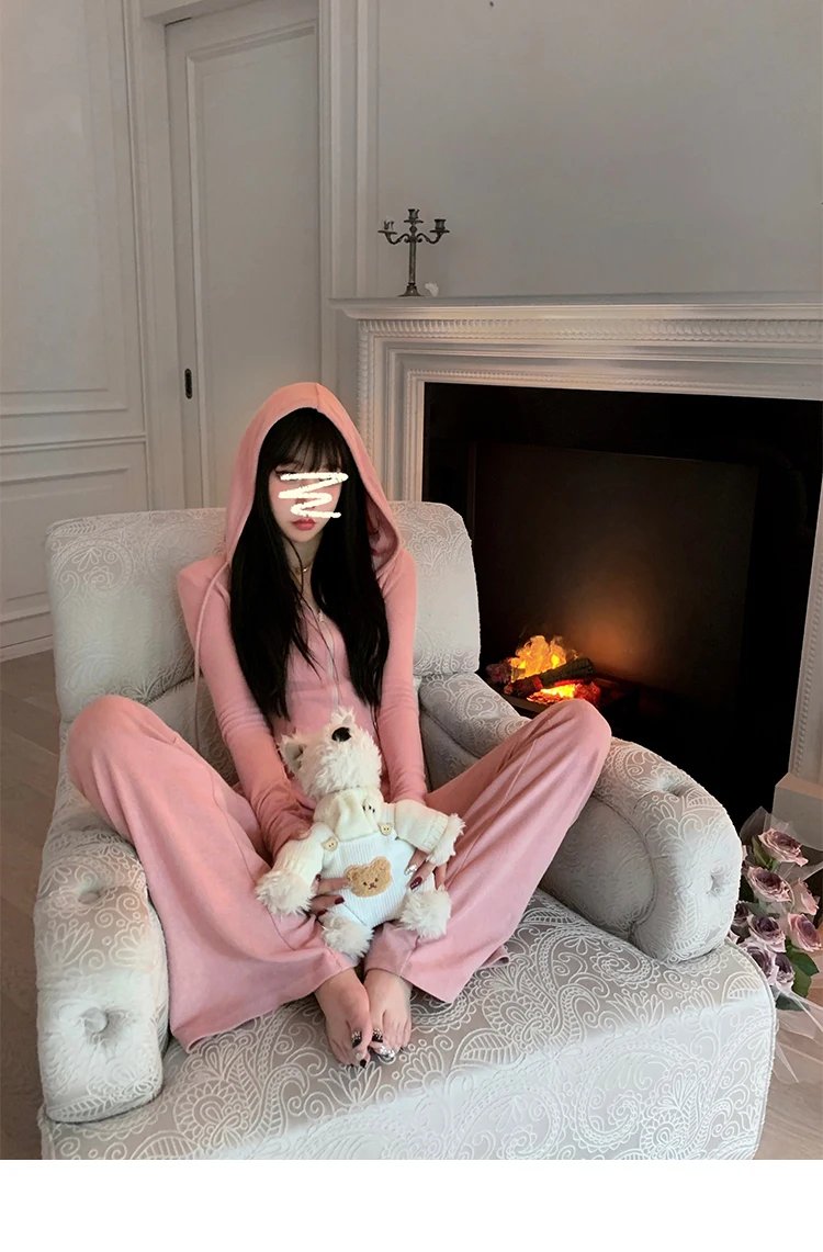 Y2K High Street Two Piece Set Tracksuit Women Hooded Zipper Jacket + Drawstring Wide Leg Pants Korean Fashion Solid Slim Outfits Y2K High Street Two Piece Set Tracksuit Women Hooded Zipper Jacket + Drawstring Wide Leg Pants Korean Fashion Solid Slim Outfits