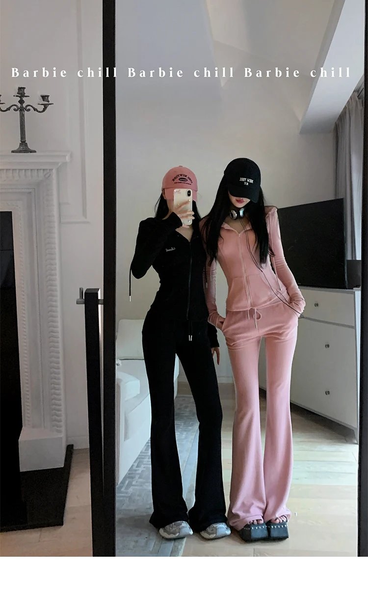 Y2K High Street Two Piece Set Tracksuit Women Hooded Zipper Jacket + Drawstring Wide Leg Pants Korean Fashion Solid Slim Outfits Y2K High Street Two Piece Set Tracksuit Women Hooded Zipper Jacket + Drawstring Wide Leg Pants Korean Fashion Solid Slim Outfits