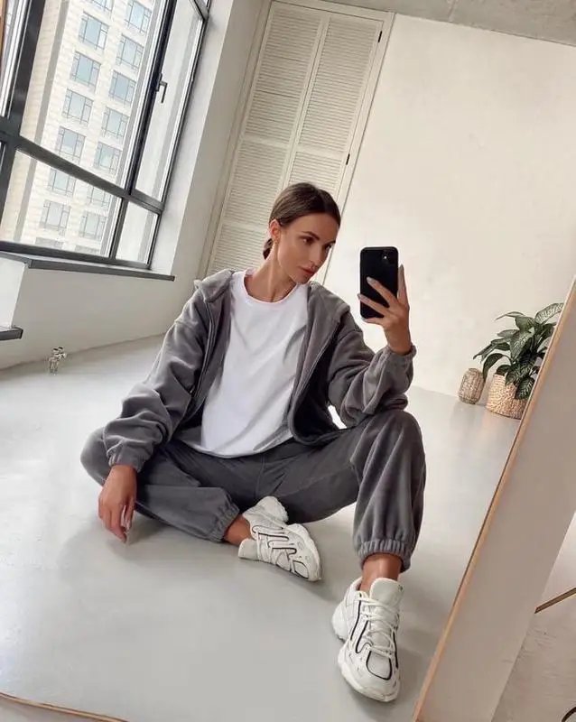 2022 Casual Women Fleece Hoodie Two Piece Sets Hooded Zipper Outerwear And Harem Pant Suit Winter Fashion Streetwear Tracksuit