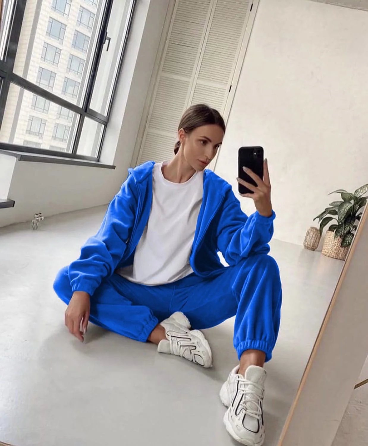 2022 Casual Women Fleece Hoodie Two Piece Sets Hooded Zipper Outerwear And Harem Pant Suit Winter Fashion Streetwear Tracksuit