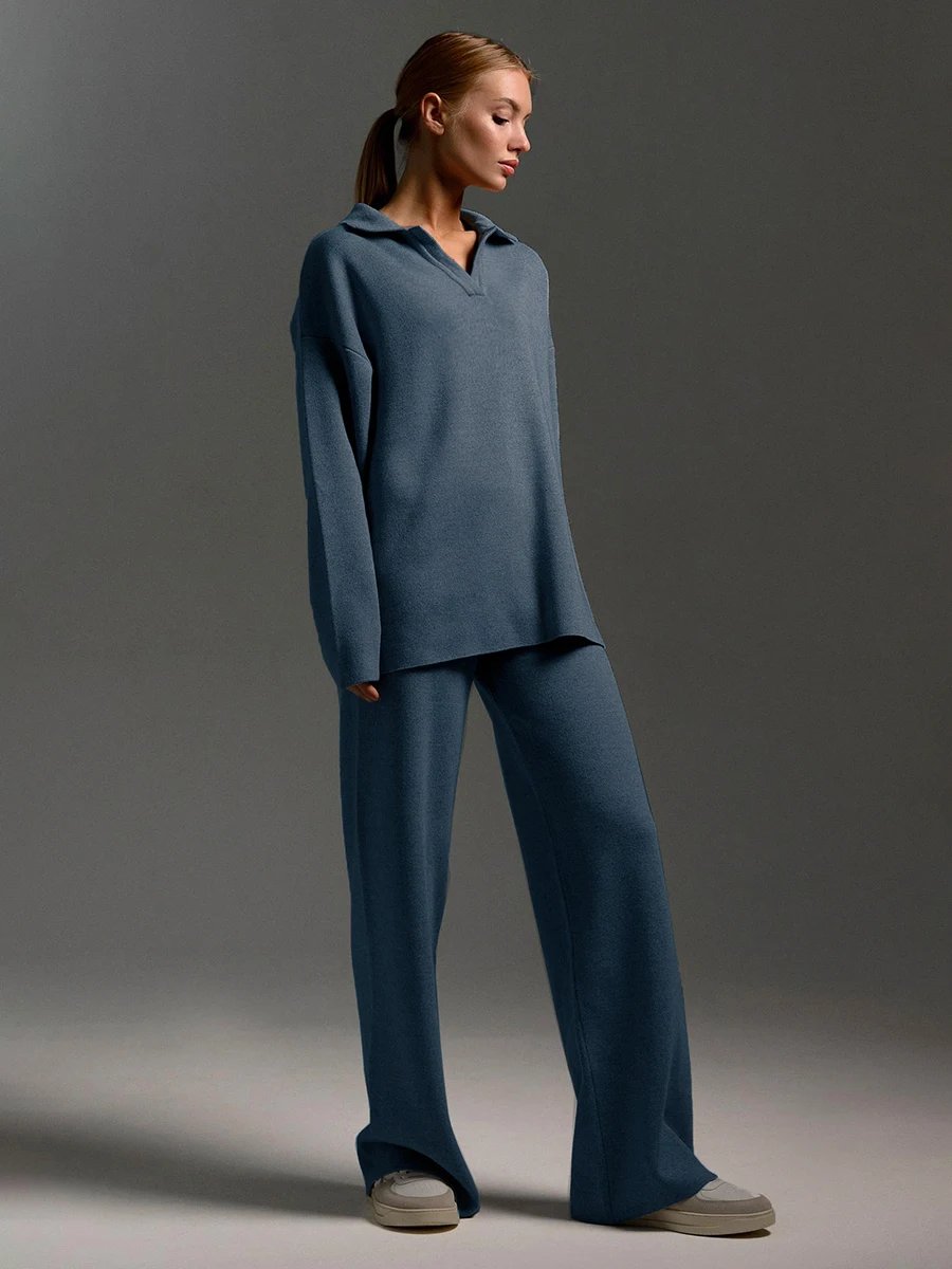 Bornladies Winter Thick Women Knitted Suits Soft 2 Pieces Sets Female Polo Neck Sweater & Wide Leg Pants Knitted Outfit Bornladies Winter Thick Women Knitted Suits Soft 2 Pieces Sets Female Polo Neck Sweater & Wide Leg Pants Knitted Outfit