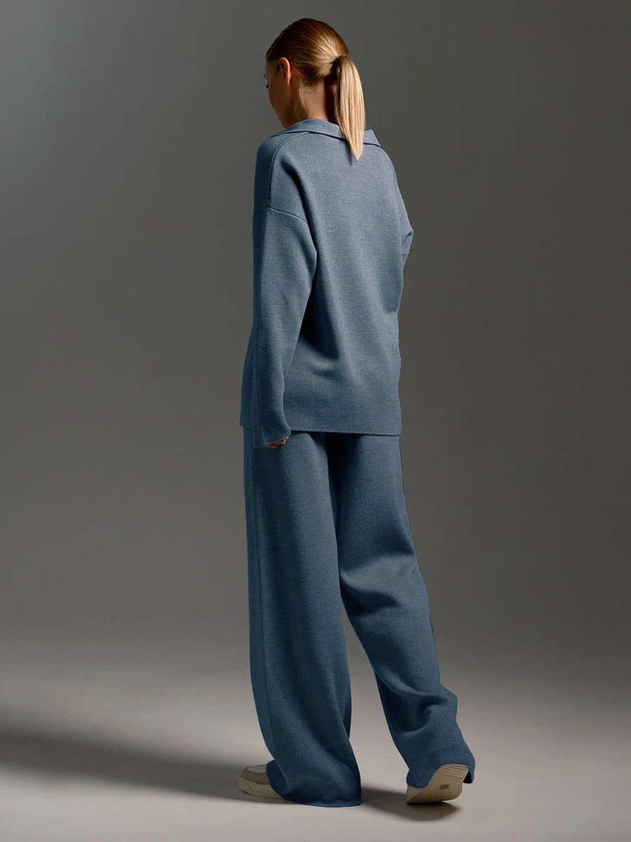 Bornladies Winter Thick Women Knitted Suits Soft 2 Pieces Sets Female Polo Neck Sweater & Wide Leg Pants Knitted Outfit Bornladies Winter Thick Women Knitted Suits Soft 2 Pieces Sets Female Polo Neck Sweater & Wide Leg Pants Knitted Outfit