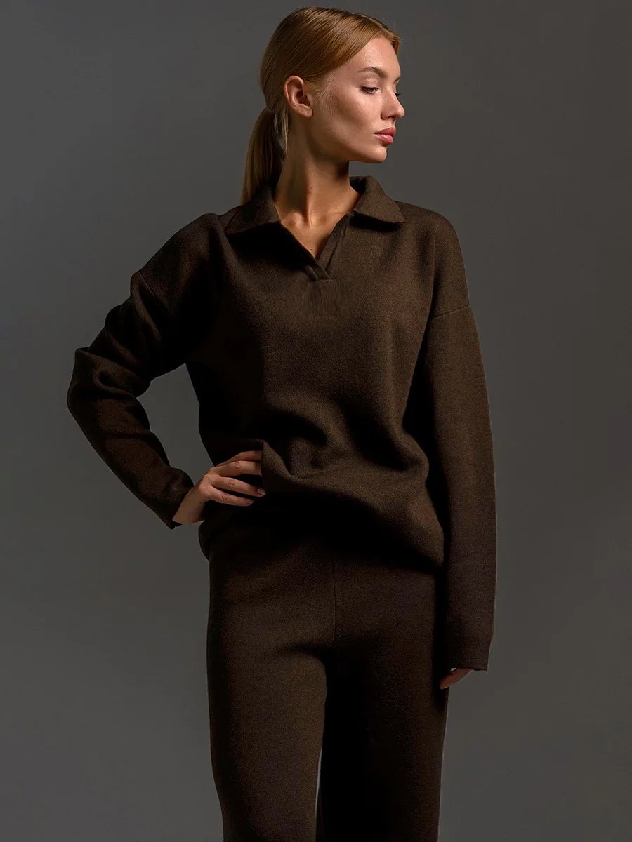 Bornladies Winter Thick Women Knitted Suits Soft 2 Pieces Sets Female Polo Neck Sweater & Wide Leg Pants Knitted Outfit Bornladies Winter Thick Women Knitted Suits Soft 2 Pieces Sets Female Polo Neck Sweater & Wide Leg Pants Knitted Outfit