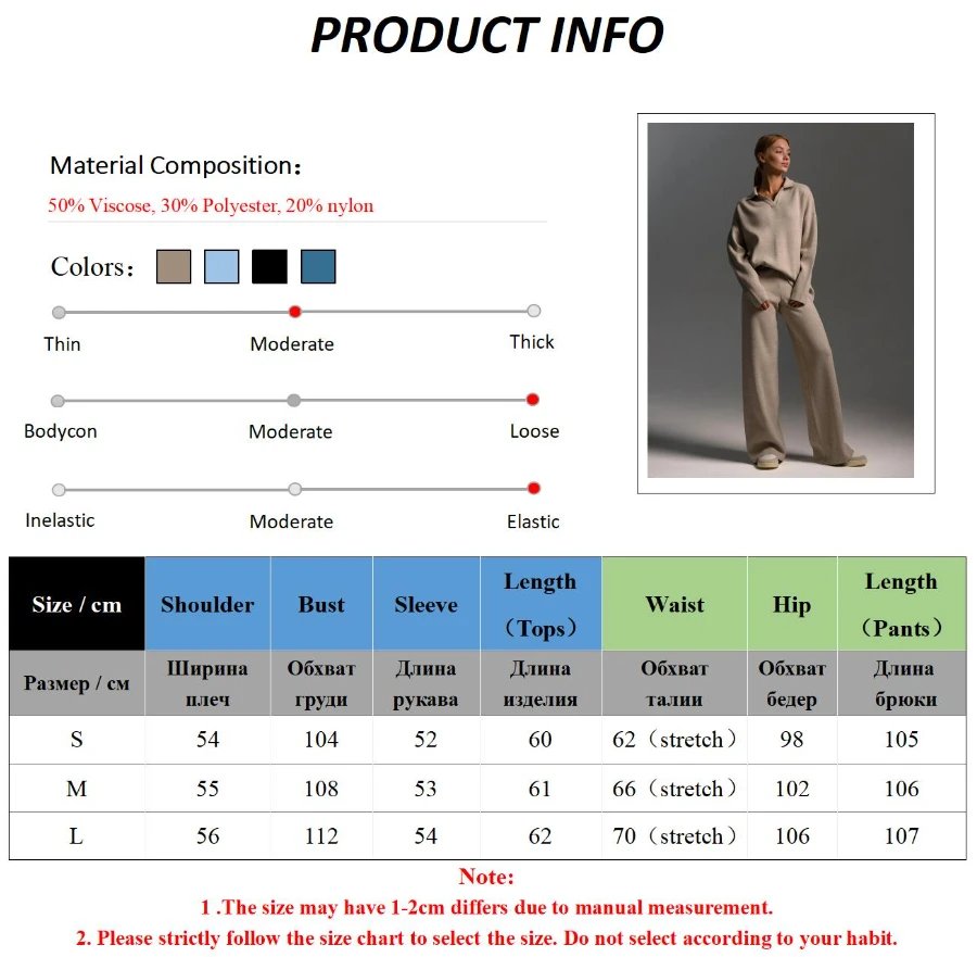 Bornladies Winter Thick Women Knitted Suits Soft 2 Pieces Sets Female Polo Neck Sweater & Wide Leg Pants Knitted Outfit Bornladies Winter Thick Women Knitted Suits Soft 2 Pieces Sets Female Polo Neck Sweater & Wide Leg Pants Knitted Outfit