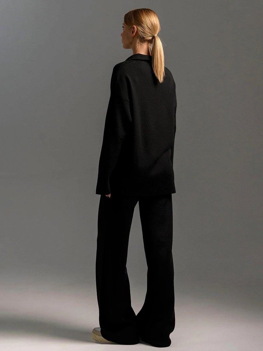 Bornladies Winter Thick Women Knitted Suits Soft 2 Pieces Sets Female Polo Neck Sweater & Wide Leg Pants Knitted Outfit Bornladies Winter Thick Women Knitted Suits Soft 2 Pieces Sets Female Polo Neck Sweater & Wide Leg Pants Knitted Outfit
