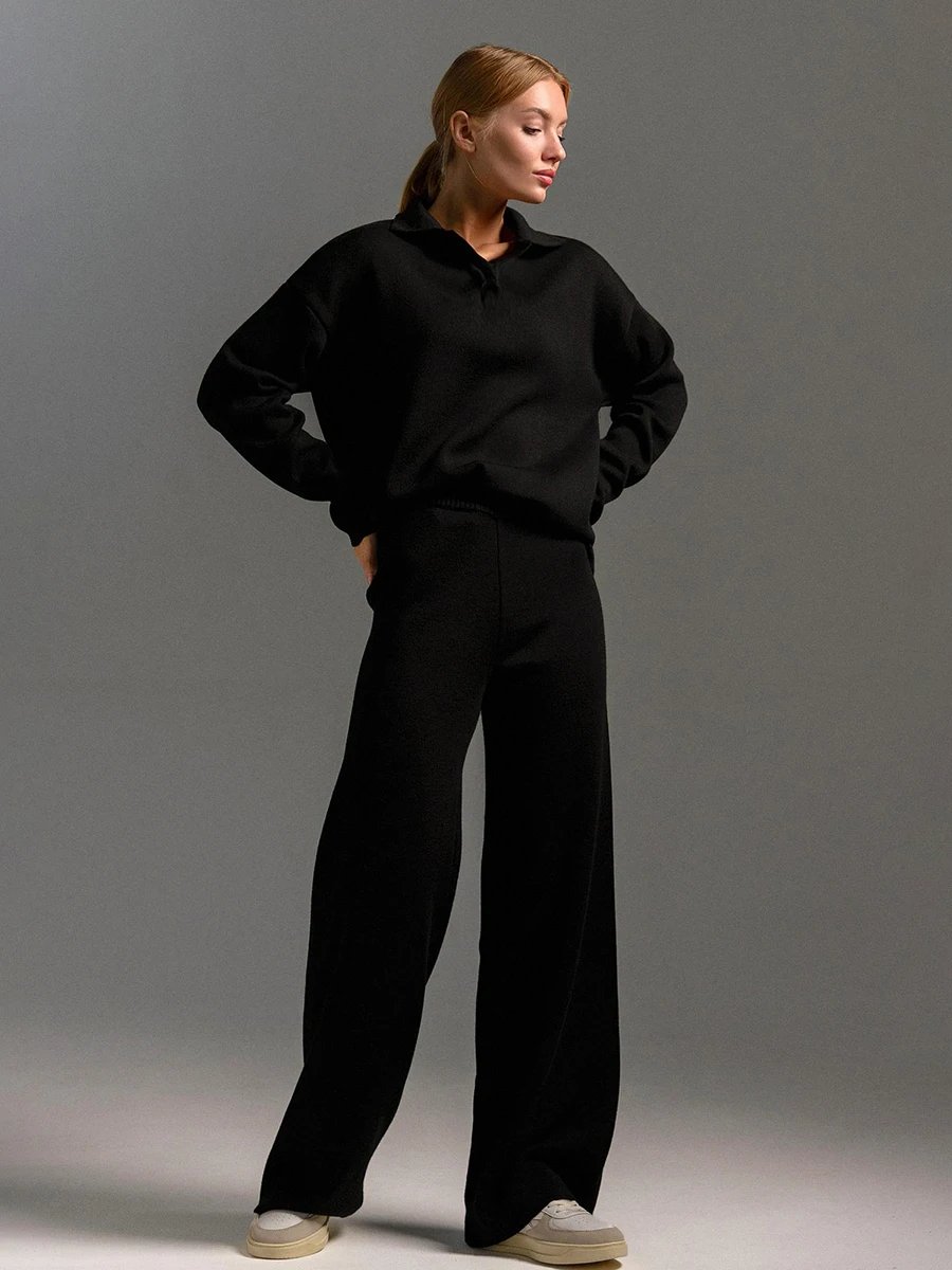 Bornladies Winter Thick Women Knitted Suits Soft 2 Pieces Sets Female Polo Neck Sweater & Wide Leg Pants Knitted Outfit Bornladies Winter Thick Women Knitted Suits Soft 2 Pieces Sets Female Polo Neck Sweater & Wide Leg Pants Knitted Outfit