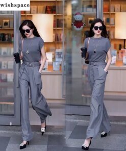 Casual Set for Women's 2024 Summer New Style Commuting Short Sleeved Top+high Waisted Straight Leg Pants Two-piece Set