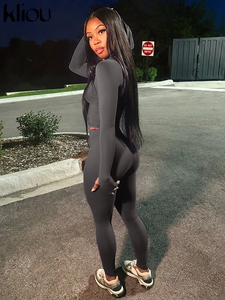 kliou Casual Women 2 Piece Set Classic Tracksuits Solid Long Sleeve Zip-up Hood Tops+Slim Elastic Pants Sporty Concise Outfits kliou Casual Women 2 Piece Set Classic Tracksuits Solid Long Sleeve Zip-up Hood Tops+Slim Elastic Pants Sporty Concise Outfits