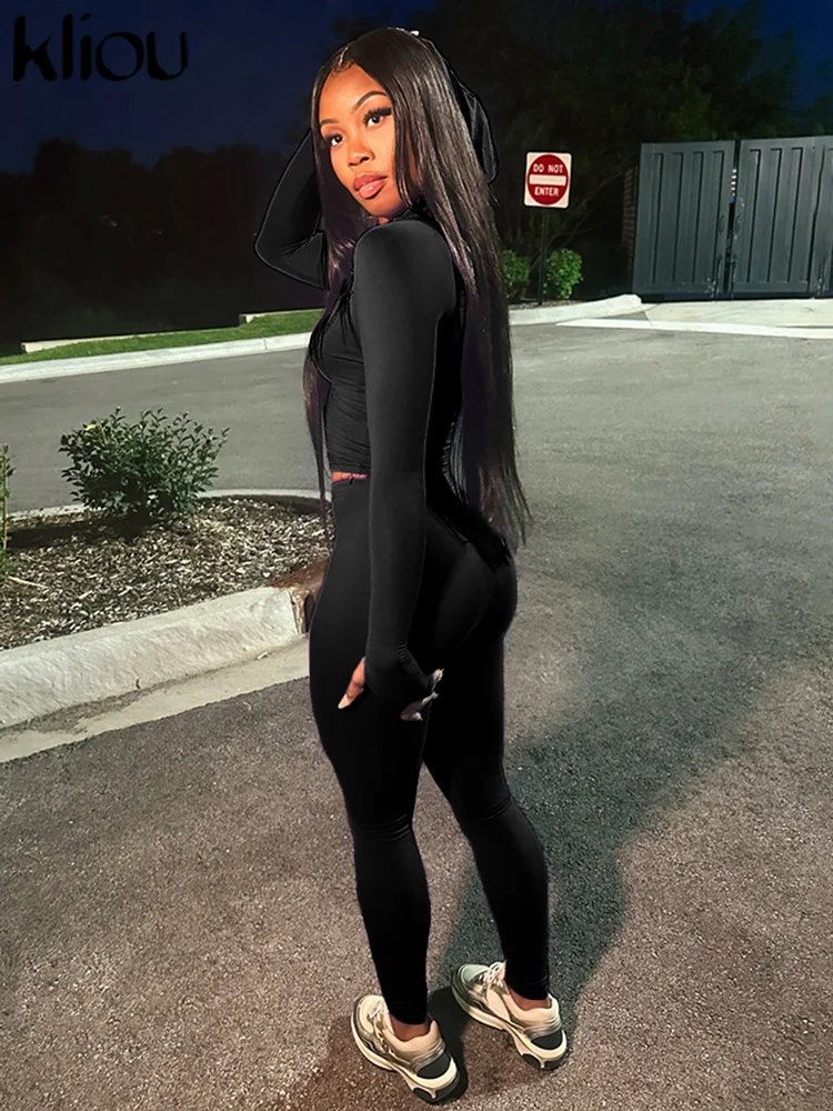 kliou Casual Women 2 Piece Set Classic Tracksuits Solid Long Sleeve Zip-up Hood Tops+Slim Elastic Pants Sporty Concise Outfits kliou Casual Women 2 Piece Set Classic Tracksuits Solid Long Sleeve Zip-up Hood Tops+Slim Elastic Pants Sporty Concise Outfits