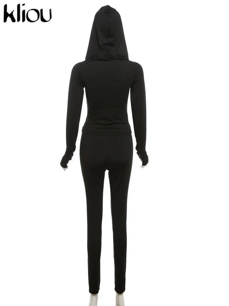 kliou Casual Women 2 Piece Set Classic Tracksuits Solid Long Sleeve Zip-up Hood Tops+Slim Elastic Pants Sporty Concise Outfits kliou Casual Women 2 Piece Set Classic Tracksuits Solid Long Sleeve Zip-up Hood Tops+Slim Elastic Pants Sporty Concise Outfits