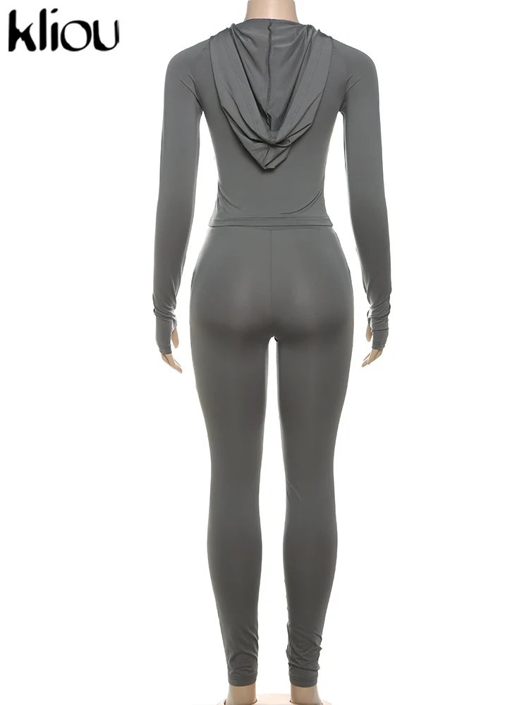 kliou Casual Women 2 Piece Set Classic Tracksuits Solid Long Sleeve Zip-up Hood Tops+Slim Elastic Pants Sporty Concise Outfits kliou Casual Women 2 Piece Set Classic Tracksuits Solid Long Sleeve Zip-up Hood Tops+Slim Elastic Pants Sporty Concise Outfits