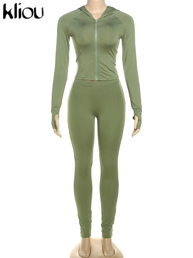 kliou Casual Women 2 Piece Set Classic Tracksuits Solid Long Sleeve Zip-up Hood Tops+Slim Elastic Pants Sporty Concise Outfits kliou Casual Women 2 Piece Set Classic Tracksuits Solid Long Sleeve Zip-up Hood Tops+Slim Elastic Pants Sporty Concise Outfits