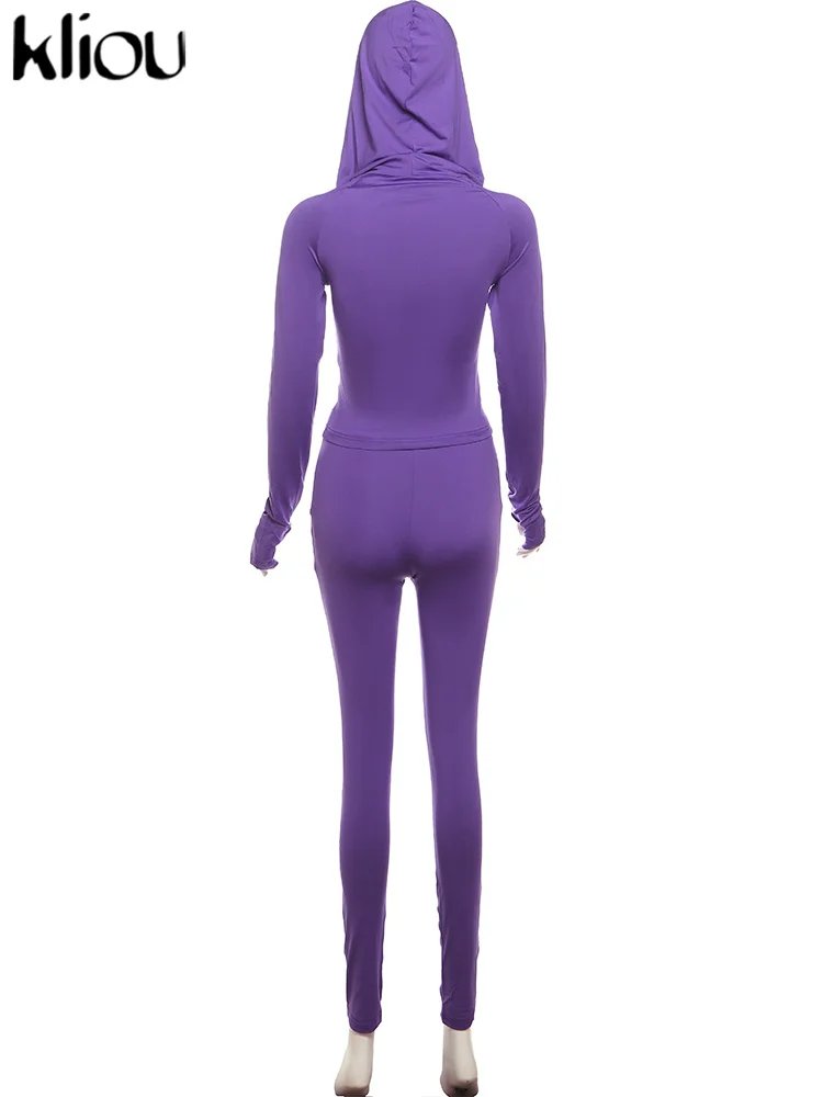kliou Casual Women 2 Piece Set Classic Tracksuits Solid Long Sleeve Zip-up Hood Tops+Slim Elastic Pants Sporty Concise Outfits kliou Casual Women 2 Piece Set Classic Tracksuits Solid Long Sleeve Zip-up Hood Tops+Slim Elastic Pants Sporty Concise Outfits