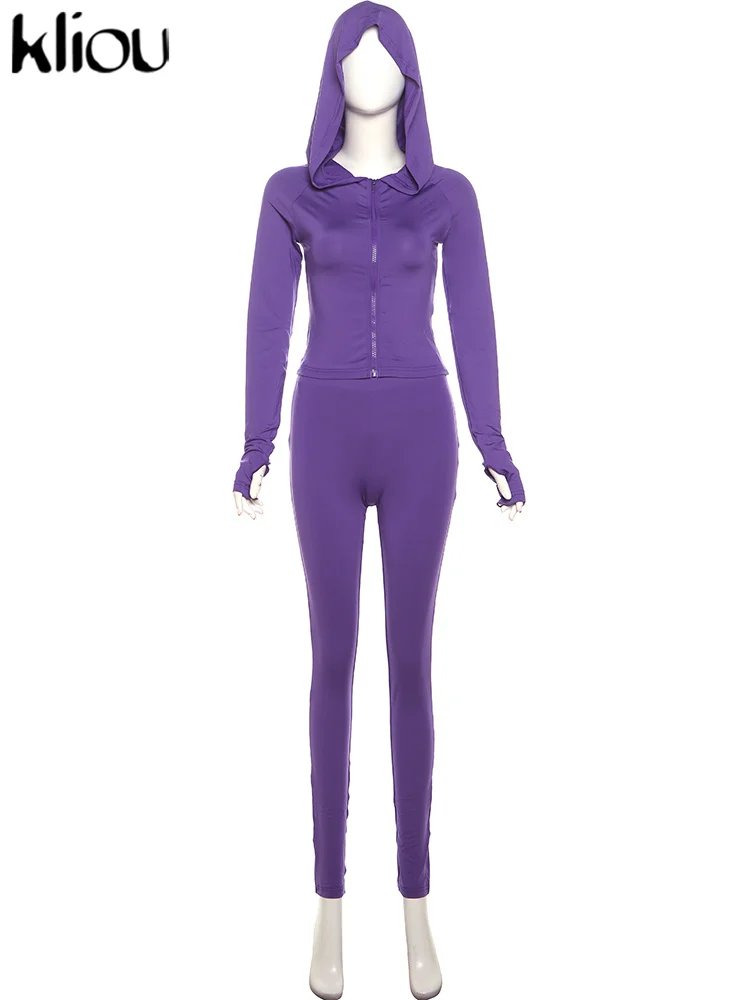 kliou Casual Women 2 Piece Set Classic Tracksuits Solid Long Sleeve Zip-up Hood Tops+Slim Elastic Pants Sporty Concise Outfits kliou Casual Women 2 Piece Set Classic Tracksuits Solid Long Sleeve Zip-up Hood Tops+Slim Elastic Pants Sporty Concise Outfits