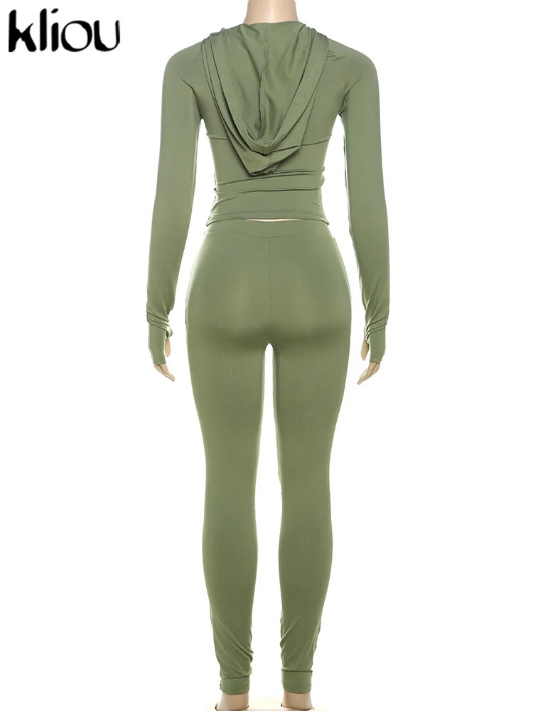 kliou Casual Women 2 Piece Set Classic Tracksuits Solid Long Sleeve Zip-up Hood Tops+Slim Elastic Pants Sporty Concise Outfits kliou Casual Women 2 Piece Set Classic Tracksuits Solid Long Sleeve Zip-up Hood Tops+Slim Elastic Pants Sporty Concise Outfits
