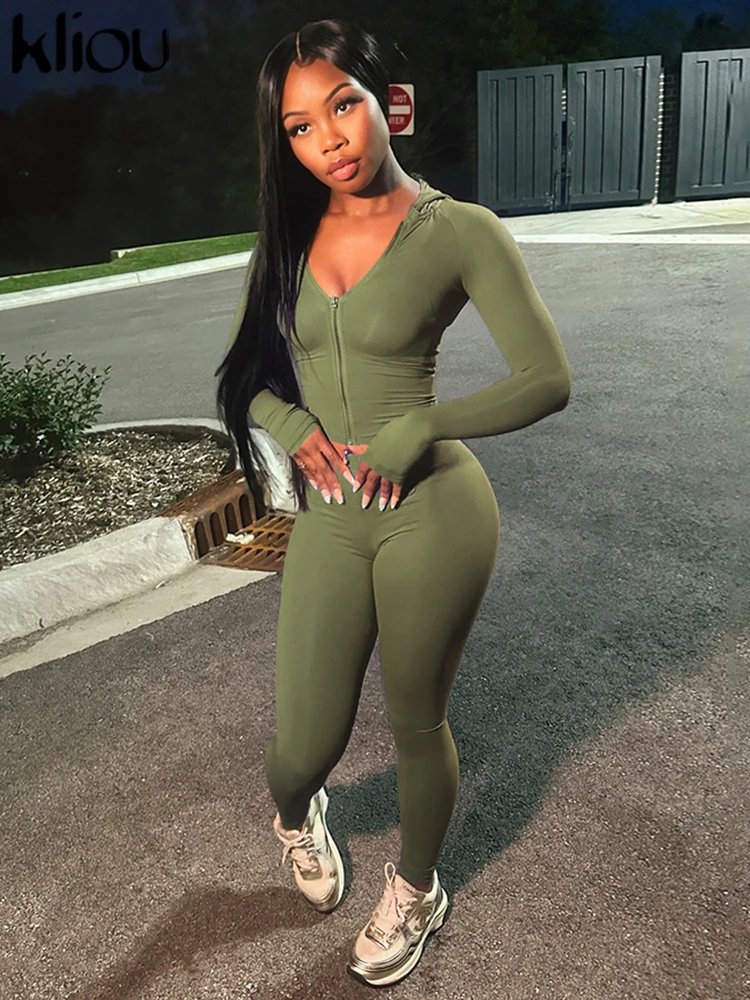 kliou Casual Women 2 Piece Set Classic Tracksuits Solid Long Sleeve Zip-up Hood Tops+Slim Elastic Pants Sporty Concise Outfits kliou Casual Women 2 Piece Set Classic Tracksuits Solid Long Sleeve Zip-up Hood Tops+Slim Elastic Pants Sporty Concise Outfits