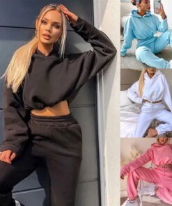2024 Autumn Winter Women Sweatshirt Set Solid Color Casual Simple Hooded 2 Piece Outfit Set Fashion Gym Jogging Woman Pant Sets