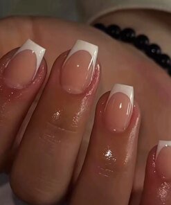 Fashion Trend Women Girls 24Pcs/Set Short Ballet Pink French White Border Full Coverage Wearable Fake Nail Press on Nail Art