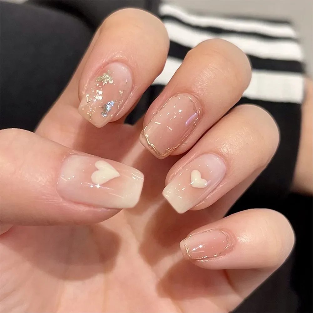 24PCS Shiny Pearl Wearable False Nails Short Square Fake Nail Simple Press on Nails Detachable Full Cover Nail Tips With Glue 24PCS Shiny Pearl Wearable False Nails Short Square Fake Nail Simple Press on Nails Detachable Full Cover Nail Tips With Glue