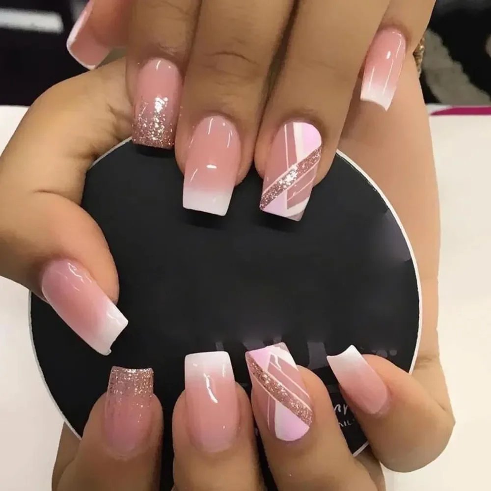 24PCS Shiny Pearl Wearable False Nails Short Square Fake Nail Simple Press on Nails Detachable Full Cover Nail Tips With Glue 24PCS Shiny Pearl Wearable False Nails Short Square Fake Nail Simple Press on Nails Detachable Full Cover Nail Tips With Glue