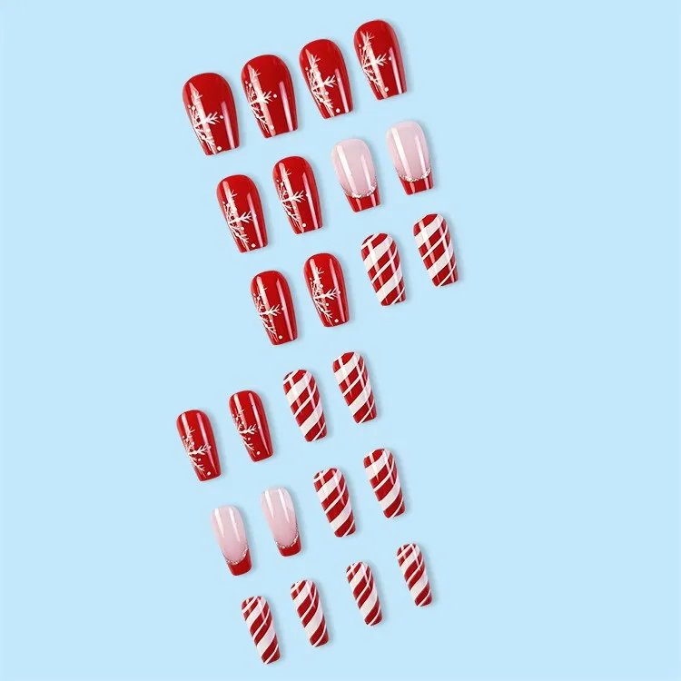 24Pcs Christmas Ballet False Nail Manicure Acrylic Artificial Full Nail Tips Press On Nails Xmas Snowflakes Ballerina Fake Nails