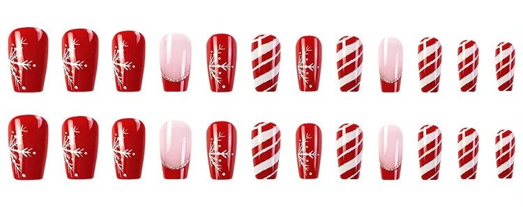 24Pcs Christmas Ballet False Nail Manicure Acrylic Artificial Full Nail Tips Press On Nails Xmas Snowflakes Ballerina Fake Nails