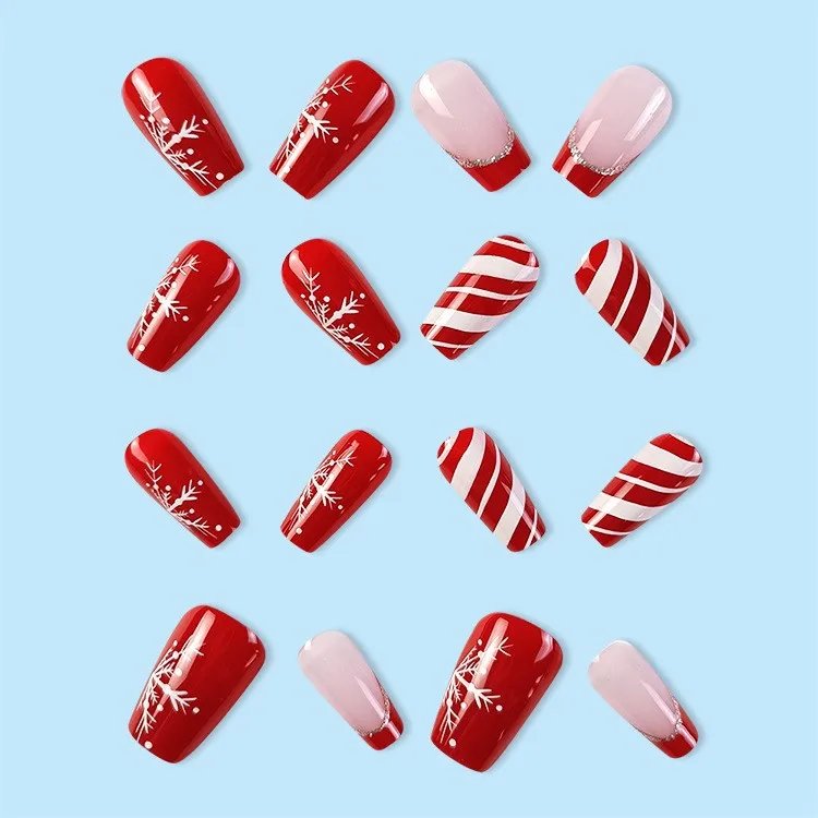 24Pcs Christmas Ballet False Nail Manicure Acrylic Artificial Full Nail Tips Press On Nails Xmas Snowflakes Ballerina Fake Nails