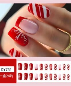 24Pcs Christmas Ballet False Nail Manicure Acrylic Artificial Full Nail Tips Press On Nails Xmas Snowflakes Ballerina Fake Nails
