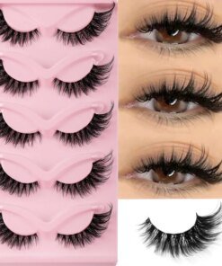 5 Pairs Cat Eye Lashes Faux Mink Eyelashes Natural long Manga Lashes Winged End Eye Elongated Eyelashes Fake Lashes Makeup