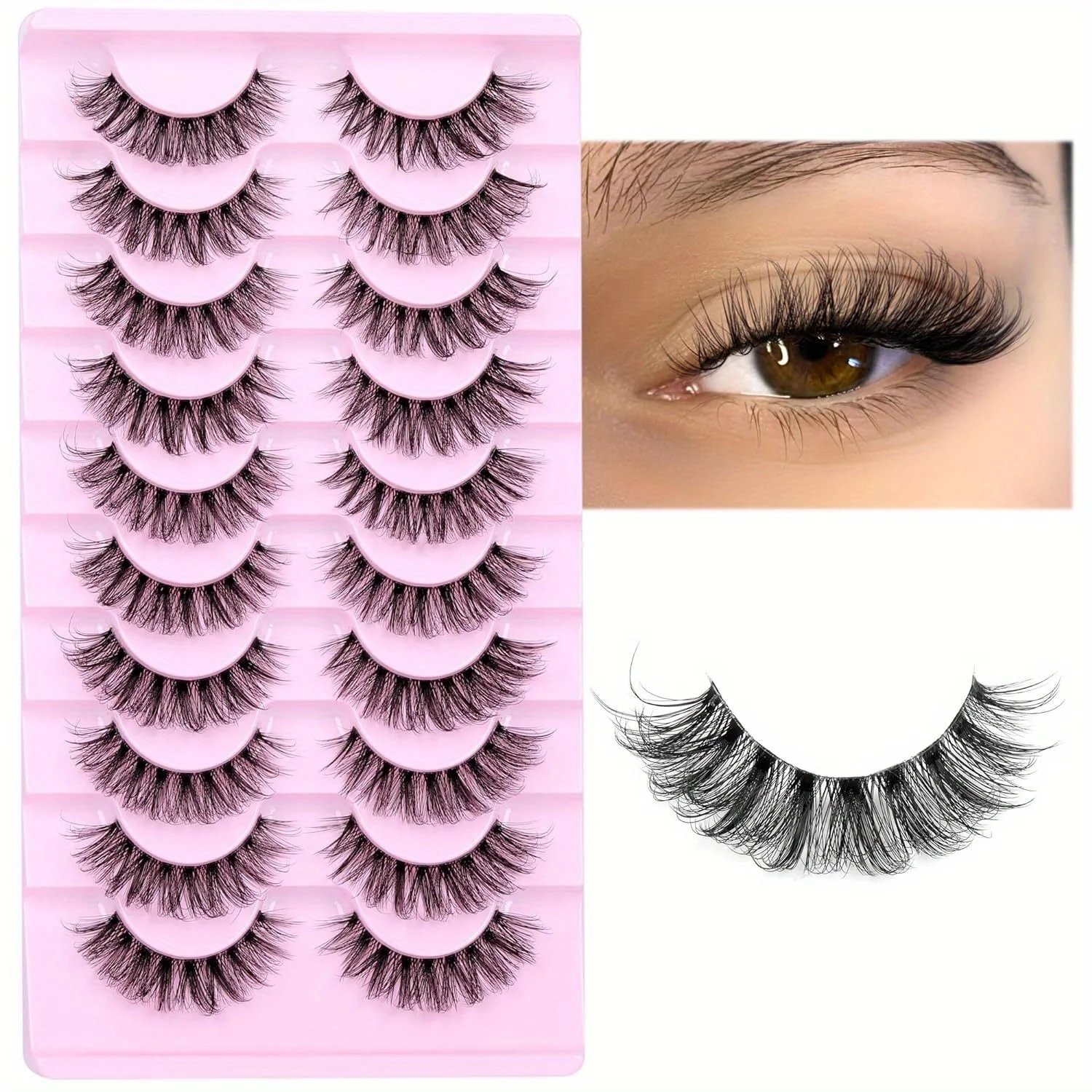 10 Pairs Natural Fluffy D Curl 3D Volume Wispy False Eyelashes with Clear Band - Soft, Lightweight, and - Reusable Lashes 10 Pairs Natural Fluffy D Curl 3D Volume Wispy False Eyelashes with Clear Band - Soft, Lightweight, and - Reusable Lashes