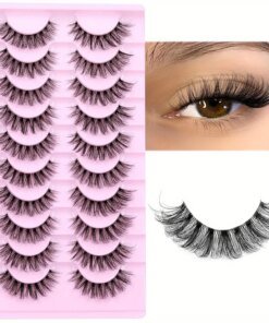 10 Pairs Natural Fluffy D Curl 3D Volume Wispy False Eyelashes with Clear Band - Soft, Lightweight, and - Reusable Lashes