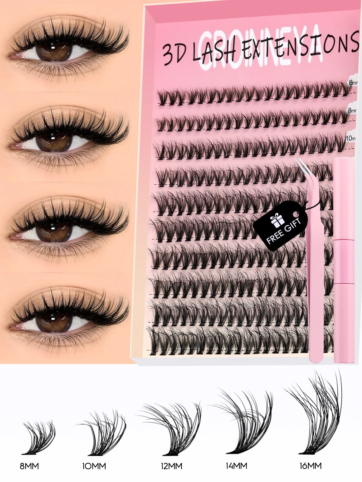 GROINNEYA DIY Lash Kit Thick 8-16mm Fluffy Lash Clusters Mixed Tray Individual Eyelashes Kit with Lash Bond DIY Lashes Extension GROINNEYA DIY Lash Kit Thick 8-16mm Fluffy Lash Clusters Mixed Tray Individual Eyelashes Kit with Lash Bond DIY Lashes Extension