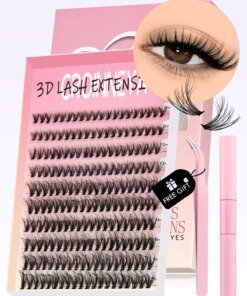 GROINNEYA DIY Lash Kit Thick 8-16mm Fluffy Lash Clusters Mixed Tray Individual Eyelashes Kit with Lash Bond DIY Lashes Extension
